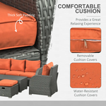 Outsunny Outsunny 6pc Padded Outdoor Rattan Wicker 3-Seat Sofa Recliner Footstool Table - Garden Set