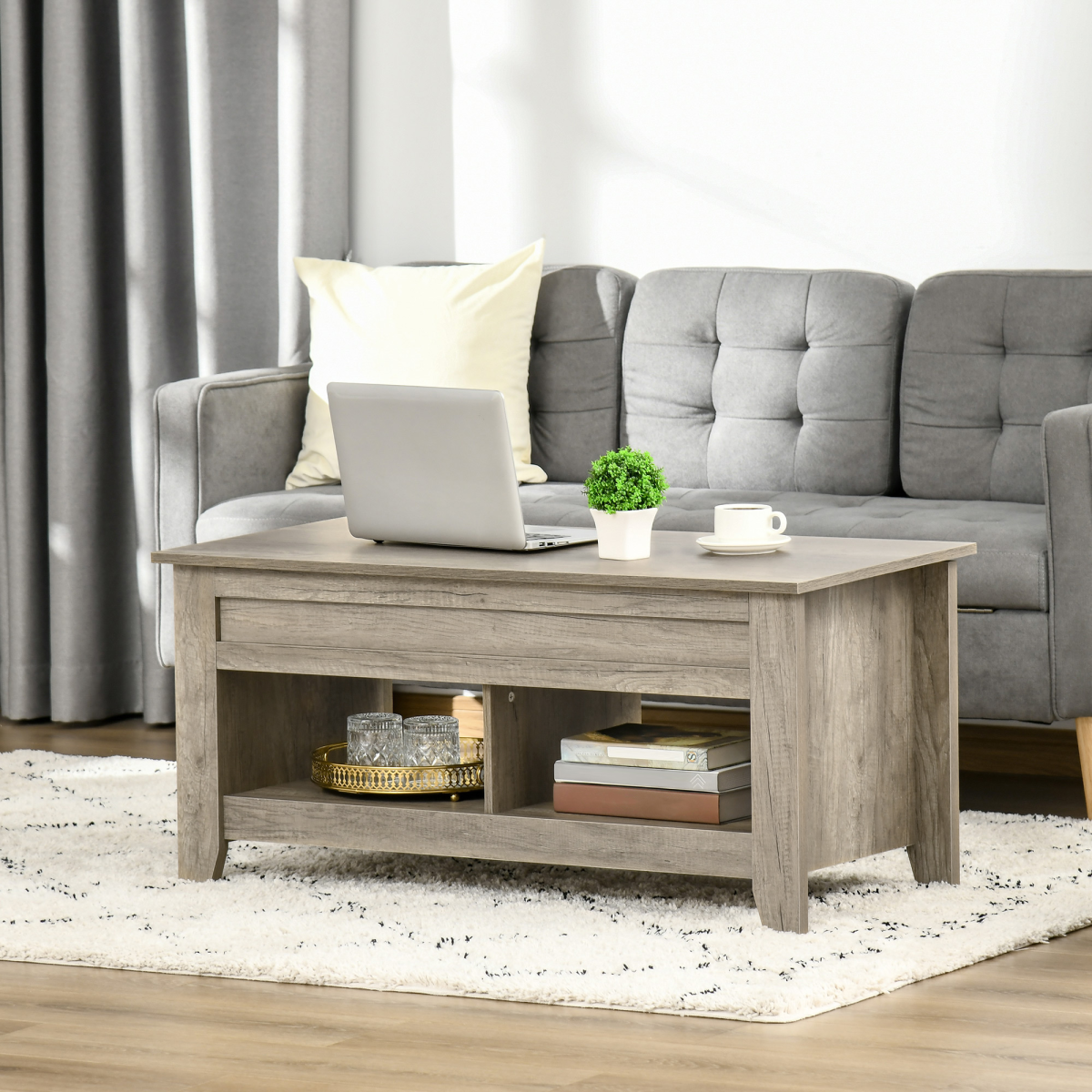 HOMCOM Lift Top Coffee Table With Hidden Storage