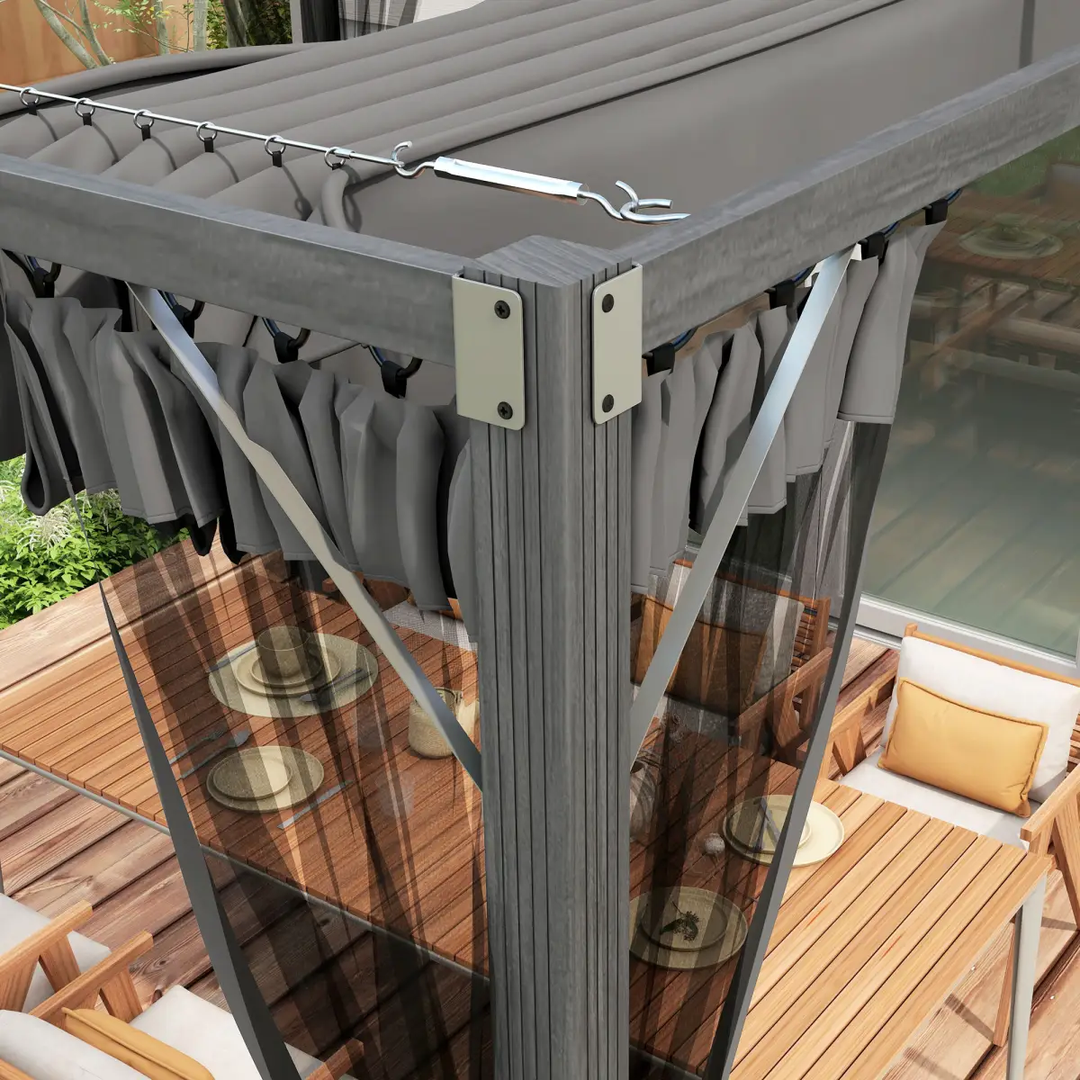 Outsunny Outsunny 3 x 3 m Pergola with Retractable Roof and Netting, Dark Grey - Gazebos
