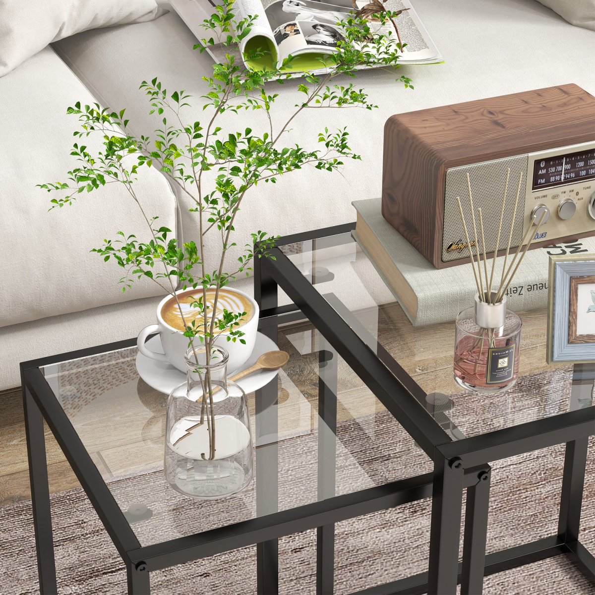 HOMCOM Nesting Tables 2 Tempered Glass Home - HOMCOM - Home Symphony