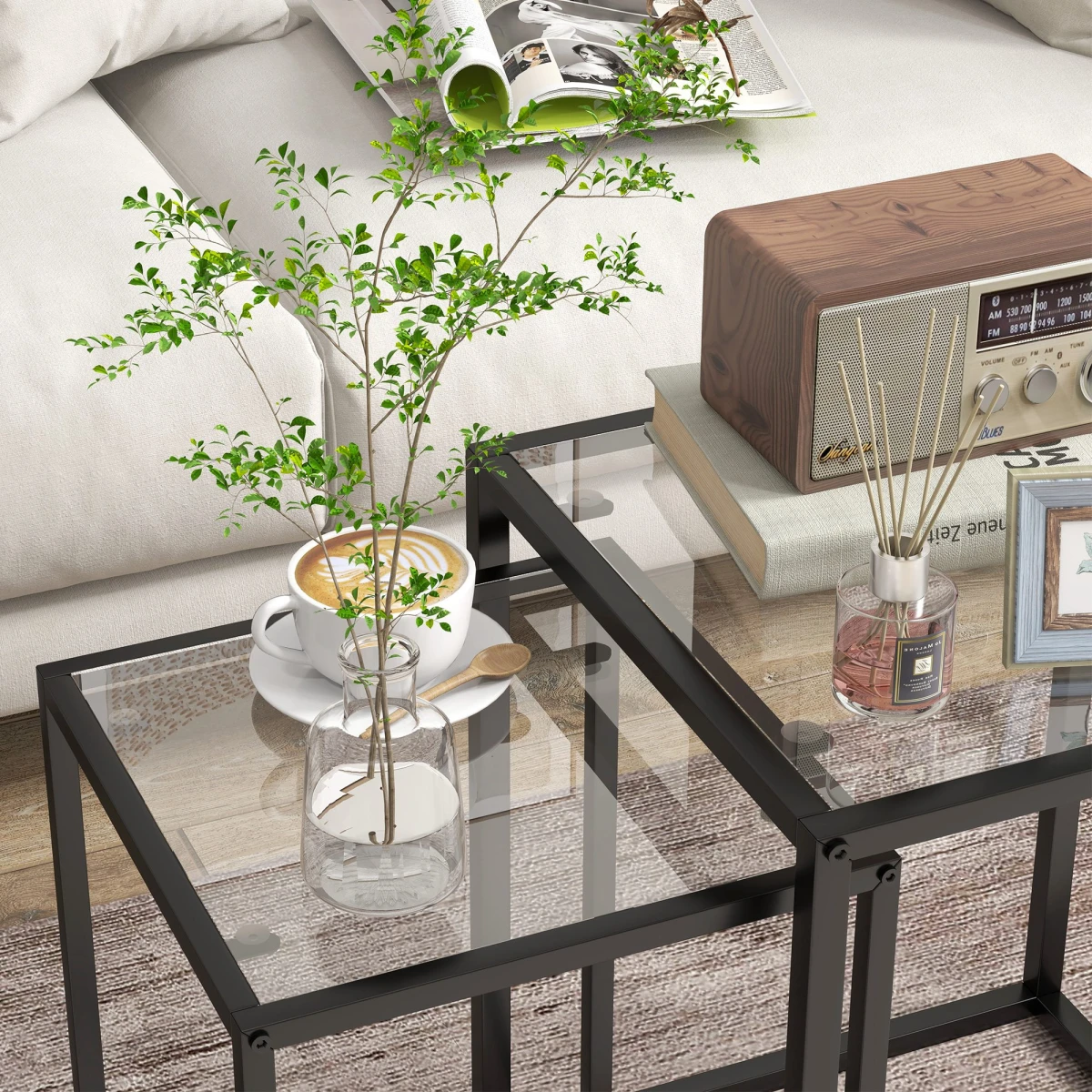 HOMCOM Nesting Tables 2 Tempered Glass Home by HOMCOM