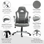 Home Symphony Elite Racing Chair 112-122cm Adjustable Flip Armrests Gamers, grey faux leather, high-back.