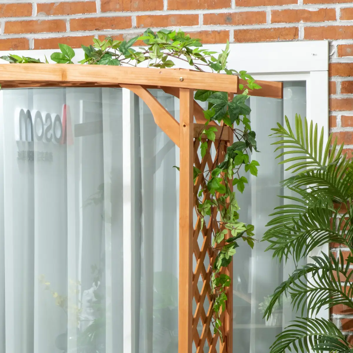 Outsunny Patio Garden Bench, Arch Pergola with Natural Wooden Garden Arbour with Seat - Gazebos