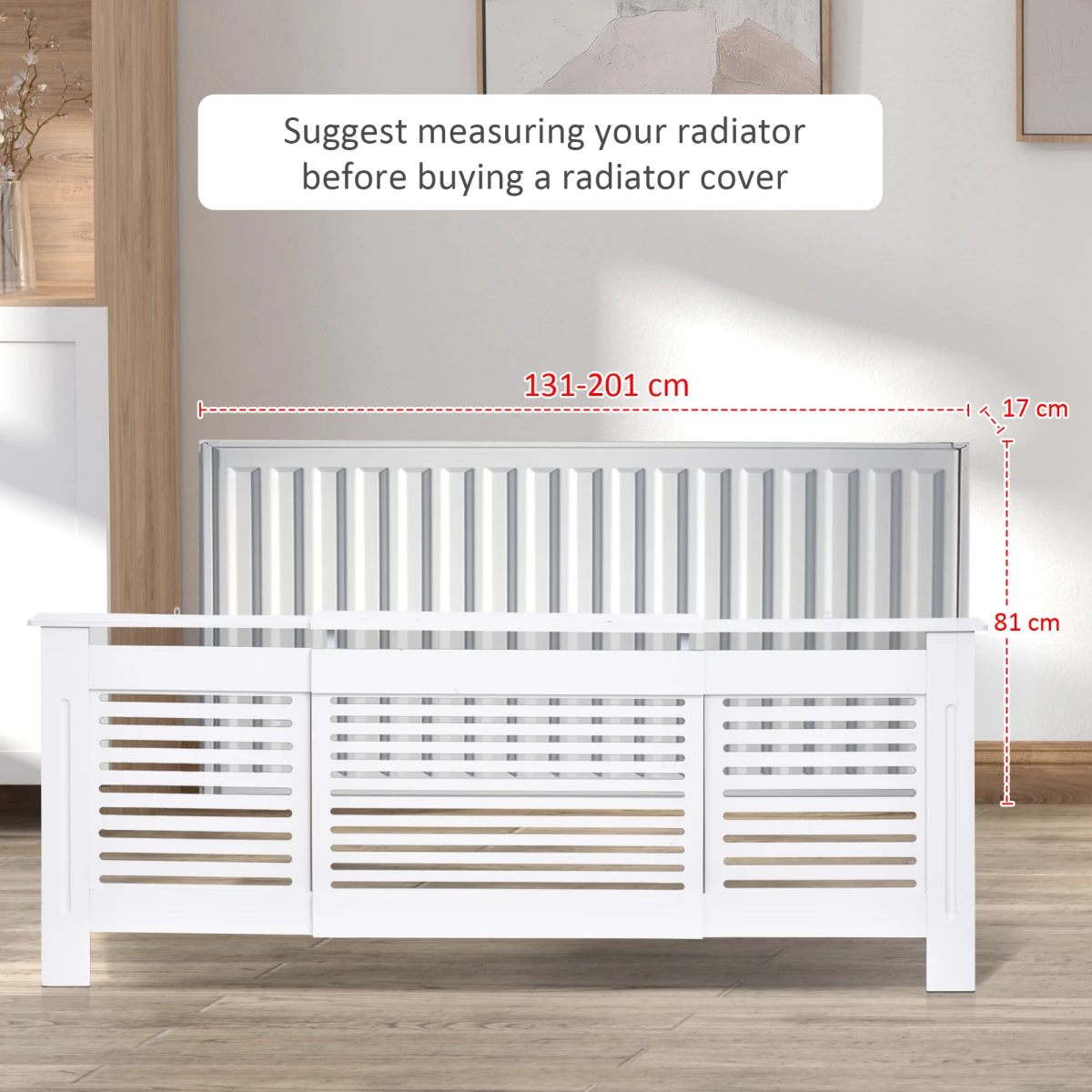 HOMCOM Prime White Radiator Cover Adjustable Slats Home - Radiator