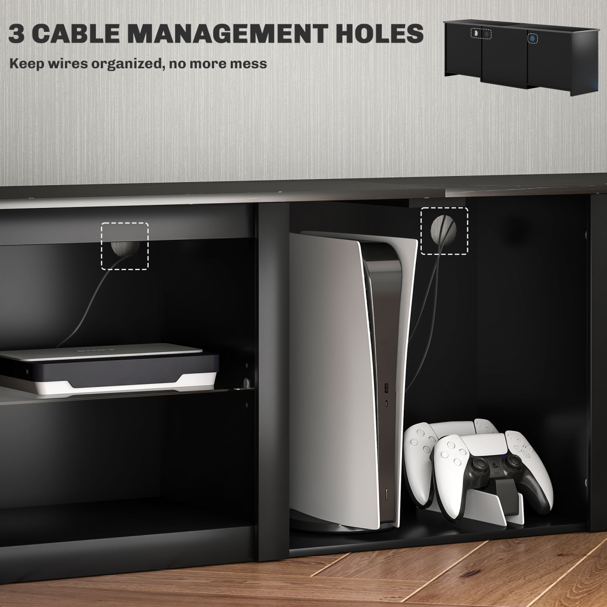 HOMCOM 160cm black TV unit with marble finish LED lighting 7 colours 22 modes for 65in TVs, stores PS5 and controllers