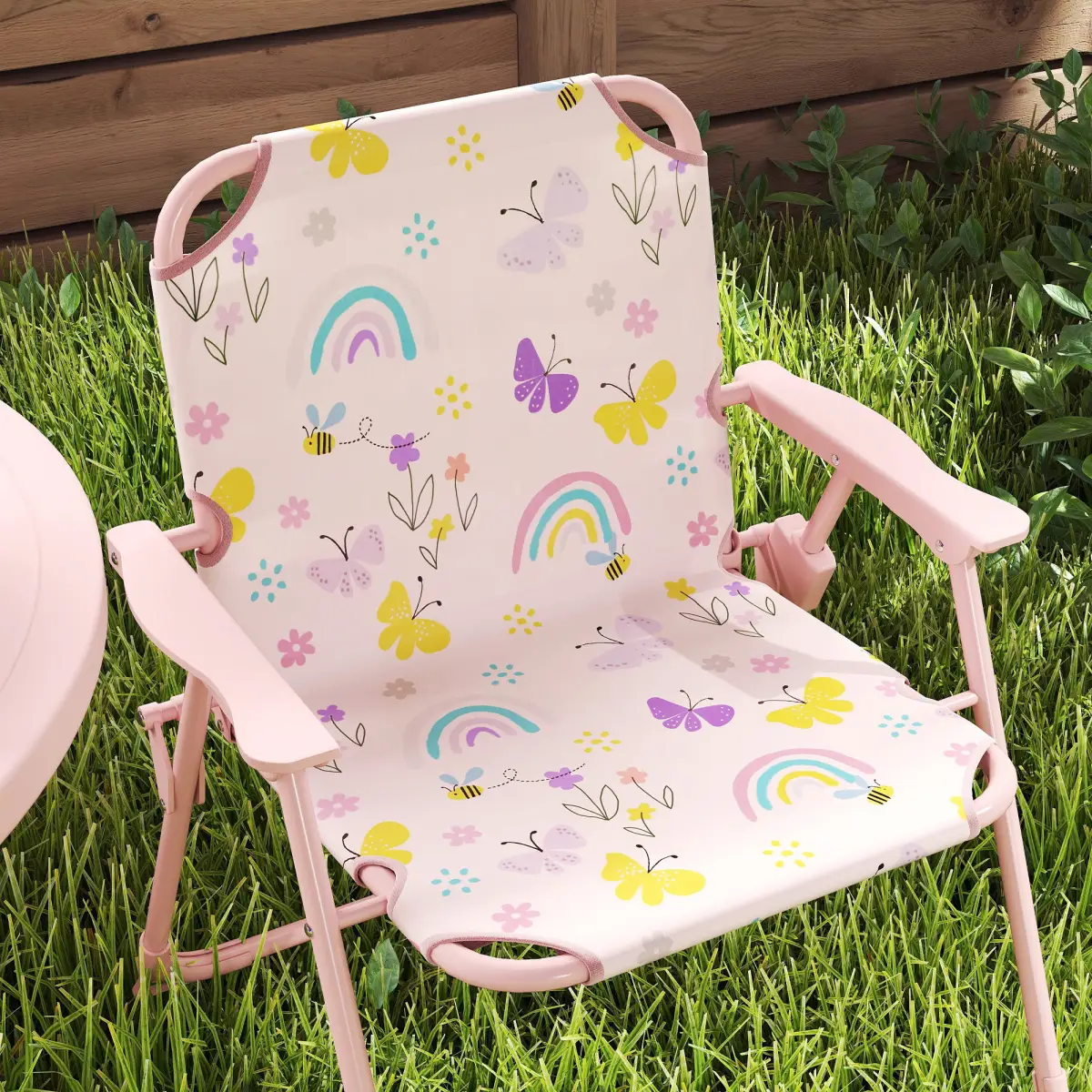 AIYAPLAY AIYAPLAY Kids Garden Table and Chair Set, Outdoor Patio Set w/ Parasol, Pink - Picnic Tables
