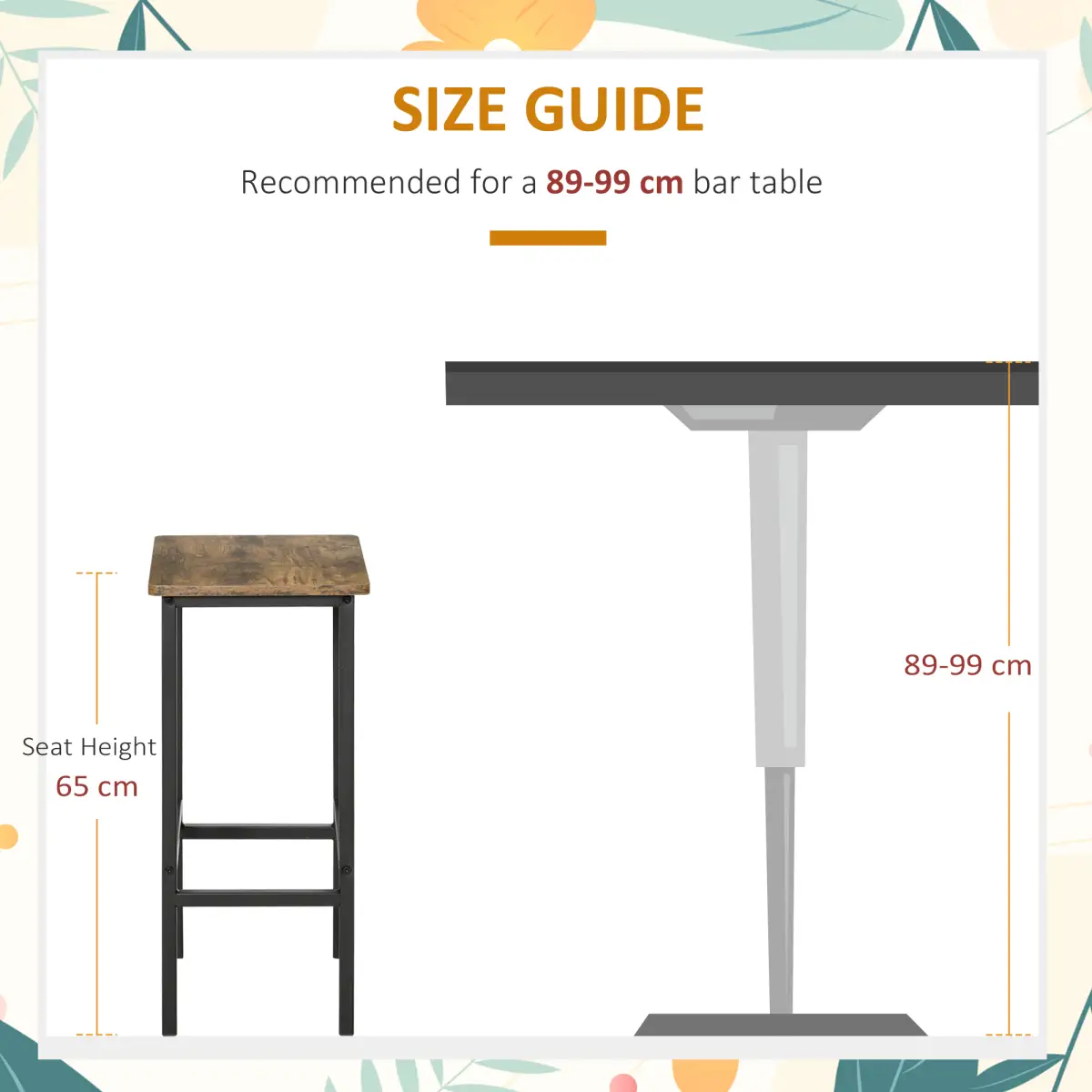 HOMCOM Set of 2 Kitchen Breakfast Bar Chairs with Footrest, Rustic Brown - Bar Stool