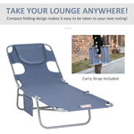 Outsunny Outsunny Beach Chaise Lounge Portable Adjustable Backrest with Face Cavity Grey - Sun Lounger