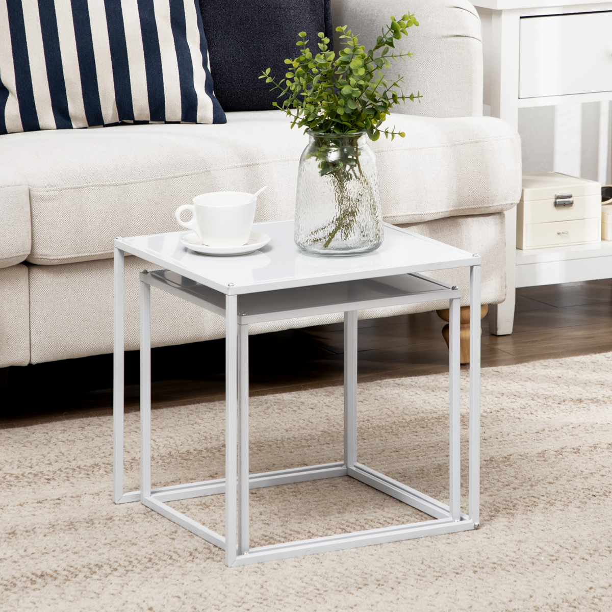 HOMCOM Nesting Tables Two Sizes Steel Frame Home - HOMCOM - Home Symphony
