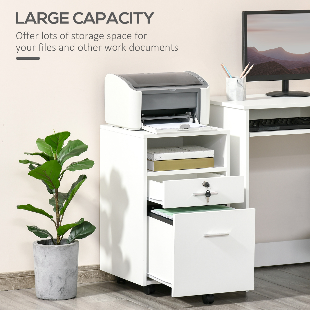 Vinsetto Compact Lockable Mobile File Cabinet With Open Shelf And Five Casters For Home Office