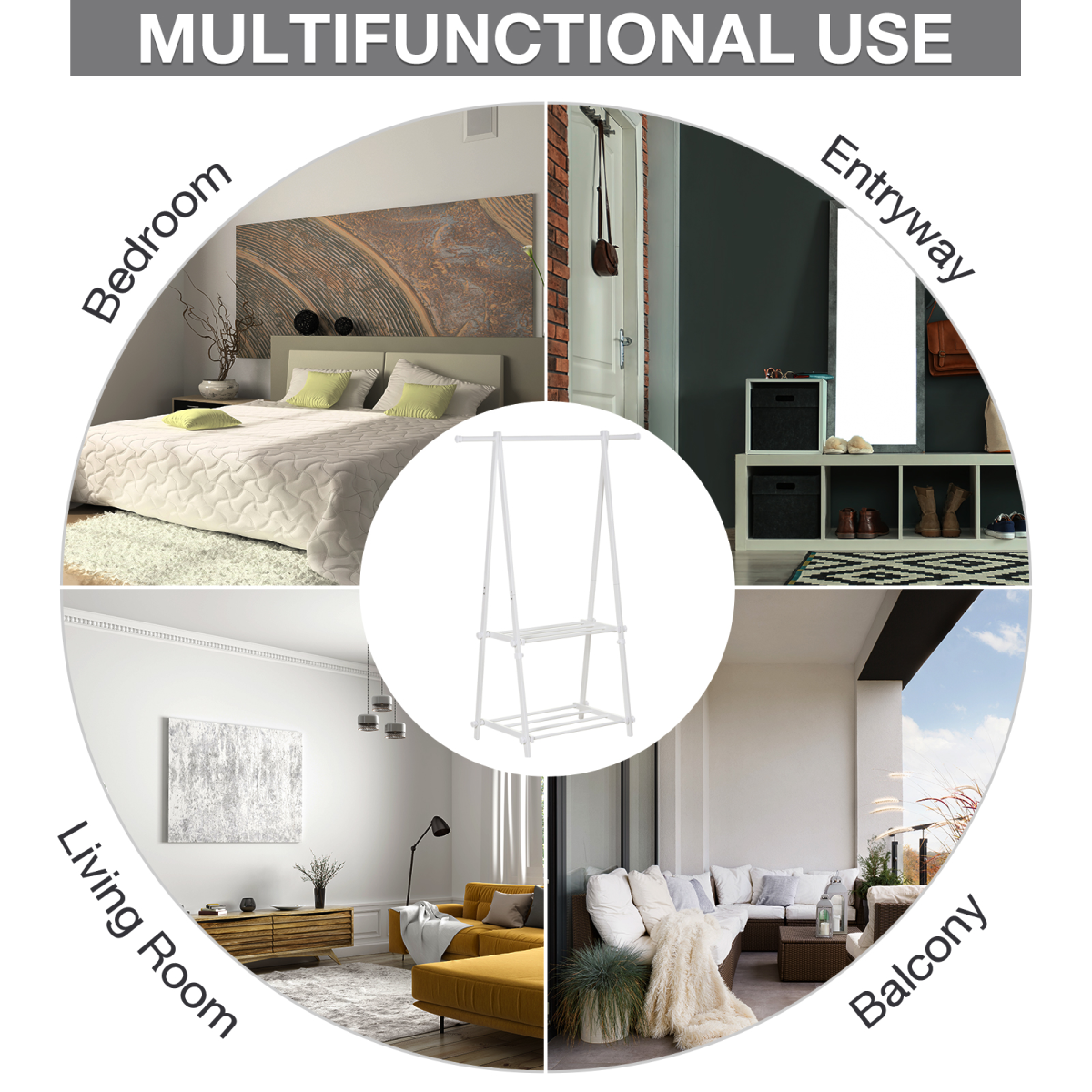 Powder Coated Steel Clothes Rail Tall 2 Shelves Home - HOMCOM - Home Symphony