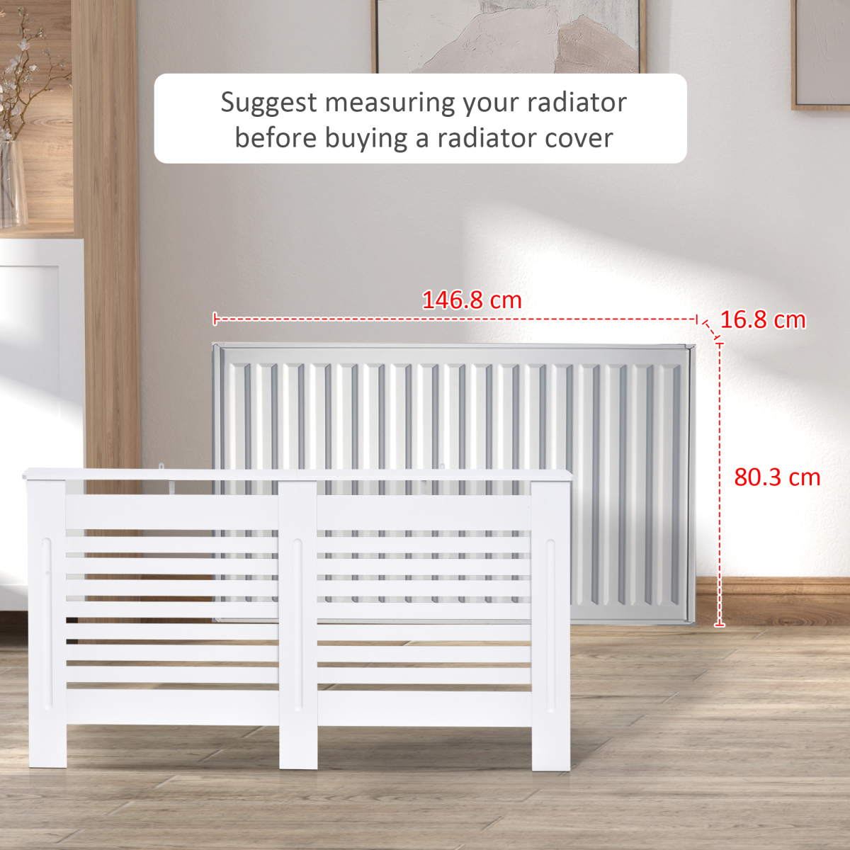 White MDF Radiator Cover 152cm Slatted Safe Home