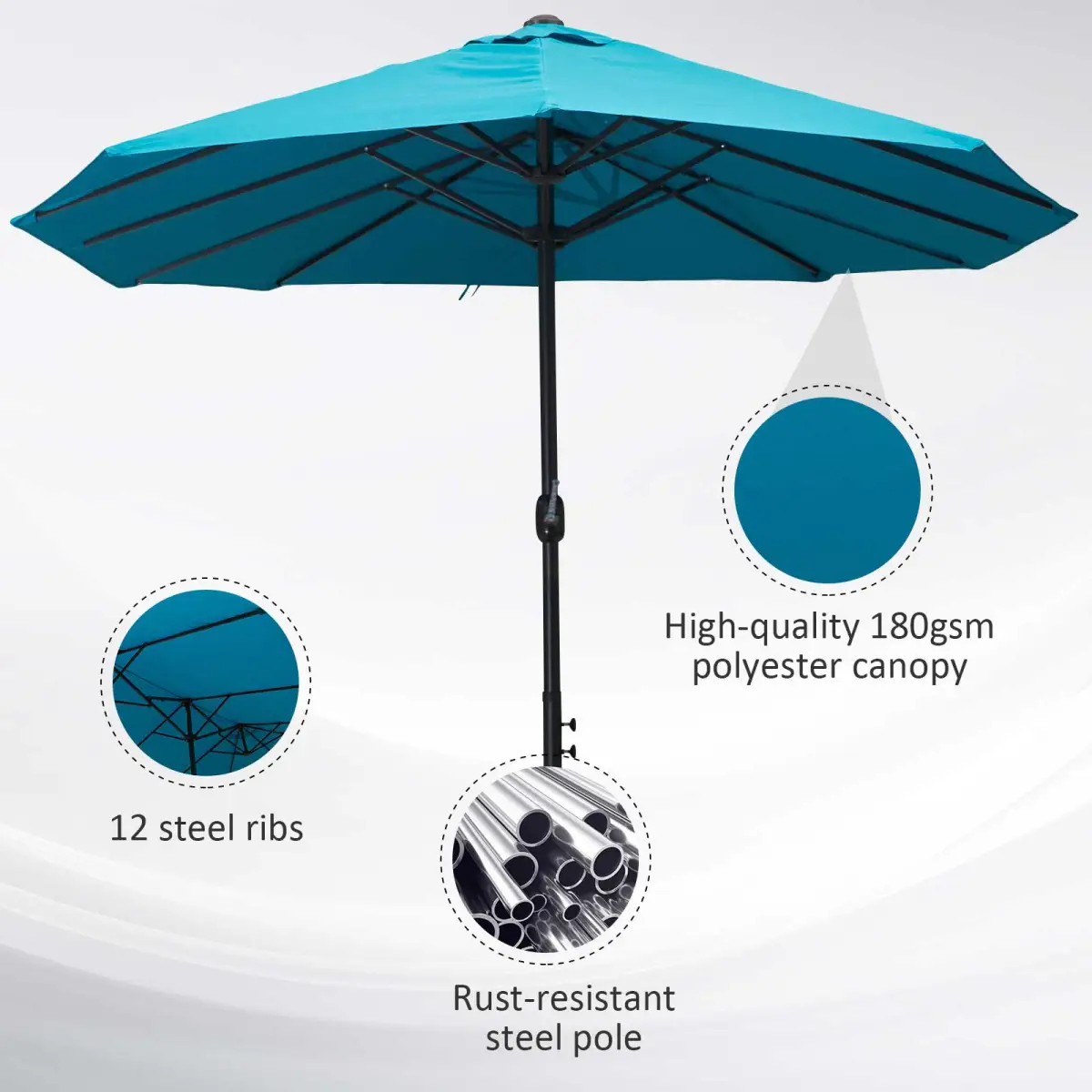 Outsunny Outsunny 4.6M Garden Patio Umbrella Canopy Parasol Sun Shade w/o Base Blue - Parasol