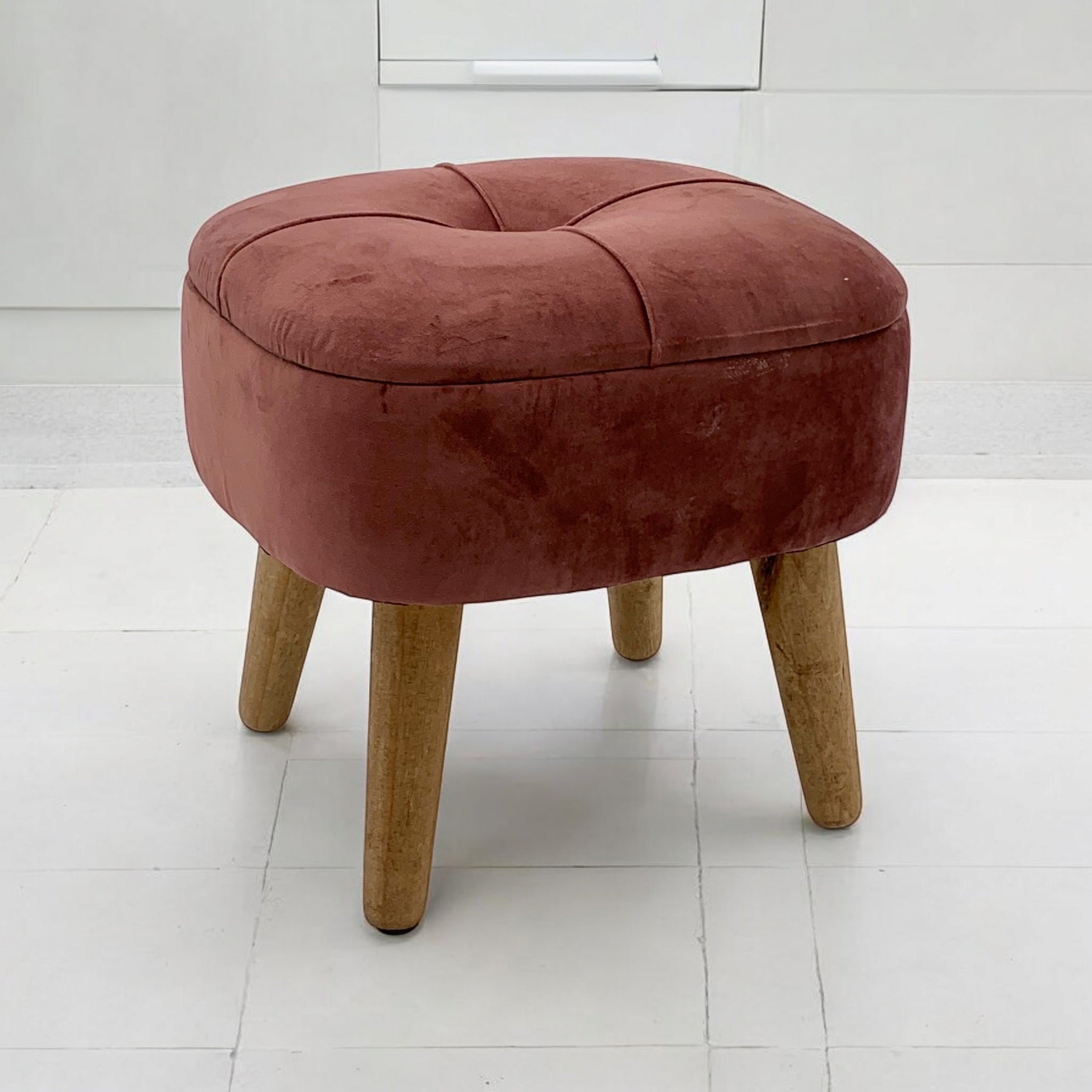 Velvet Pink Stool Compact Cushioned Footrest - MSL - Home Symphony