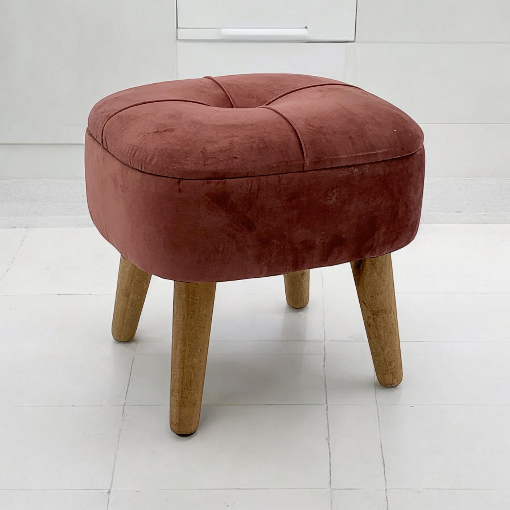 Velvet Pink Stool Compact Cushioned Footrest - MSL - Home Symphony