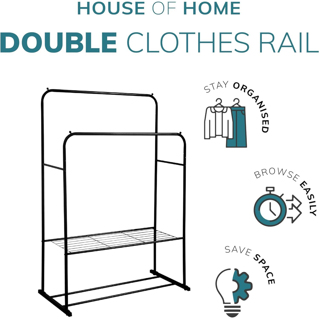 Sturdy Double Clothes Rail H153 W110 D50 30kg Capacity Home - Direct Online Houseware - Home Symphony