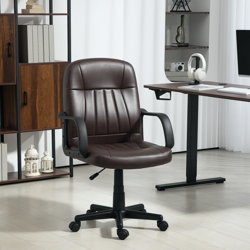 Stylish HOMCOM PU Leather Office Chair Swivel Home Computer Desk Chair, Dark Brown, enhances comfort in any workspace.