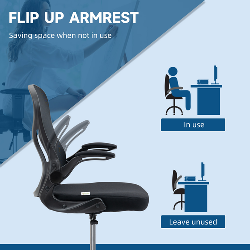 Vinsetto Draughtsman Chair Tall Office Chair w/ Adjustable Footrest Ring Black features a flip-up armrest for space-saving.
