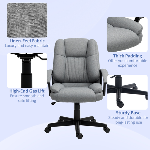 HOMCOM Swivel Executive Office Chair Mid Back Chair w/ Arm, Grey features thick padding and a sturdy base for comfort.