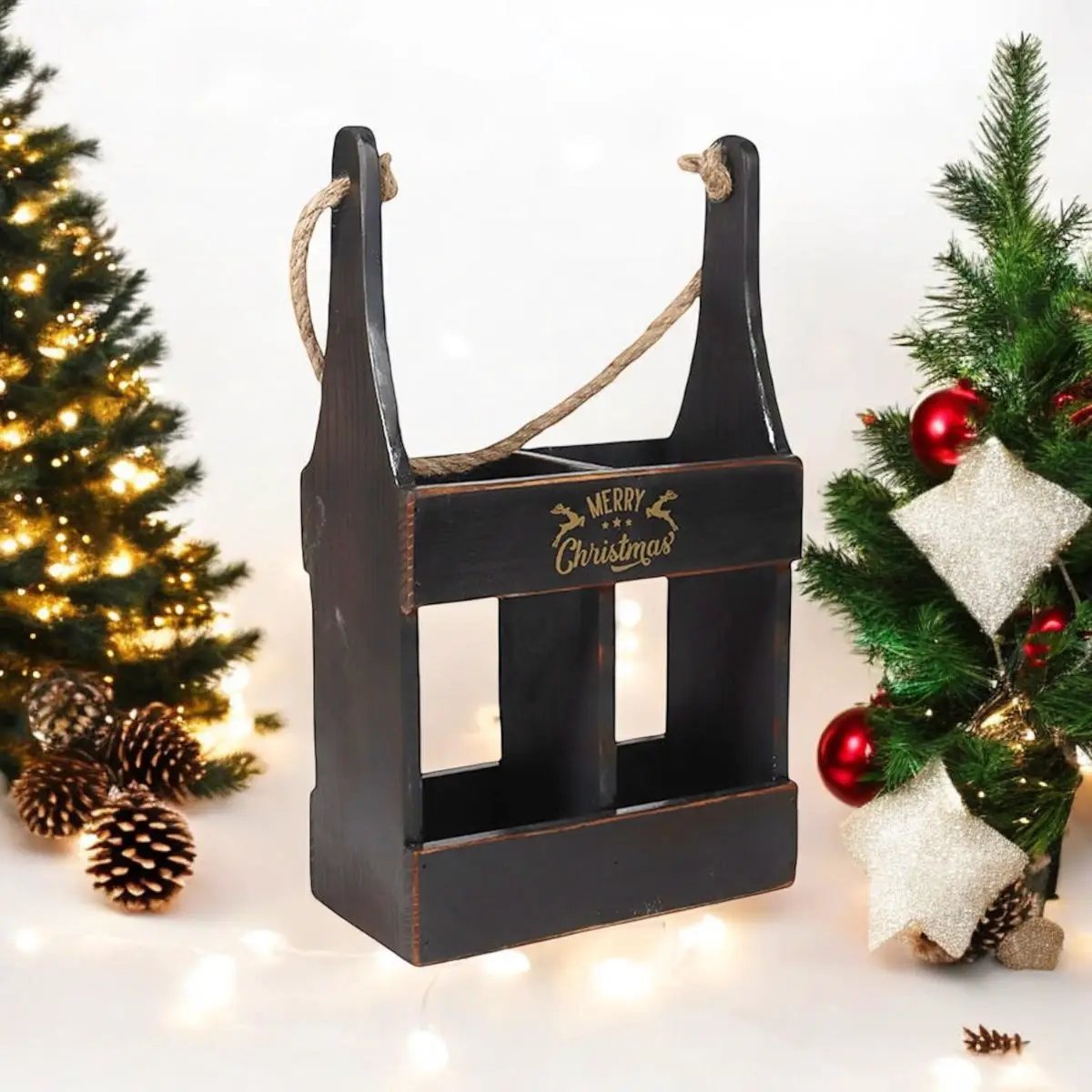 MSL 39CM WOODEN BLACK 2 BOTTLE WINE HOLDER - Wine Rack