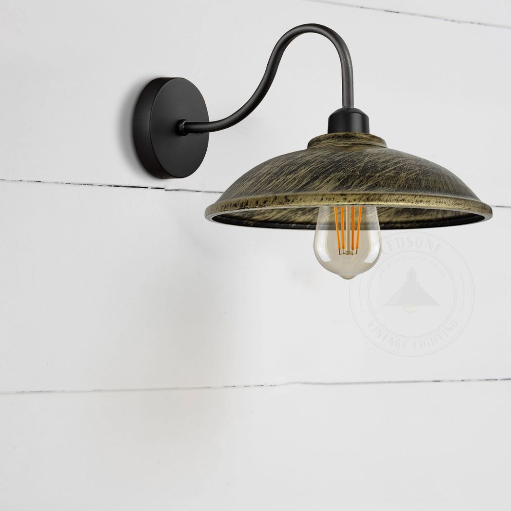 Brushed Brass Wall Light Swan Neck Hemisphere For Bedroom by Home Symphony on a round backplate.