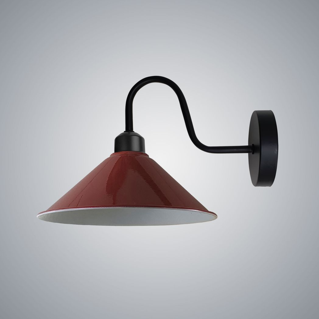 Burgandy Wall Light Swan Neck Cone Shade E27 Base Socket by Home Symphony, burgundy cone shade with curved swan neck.