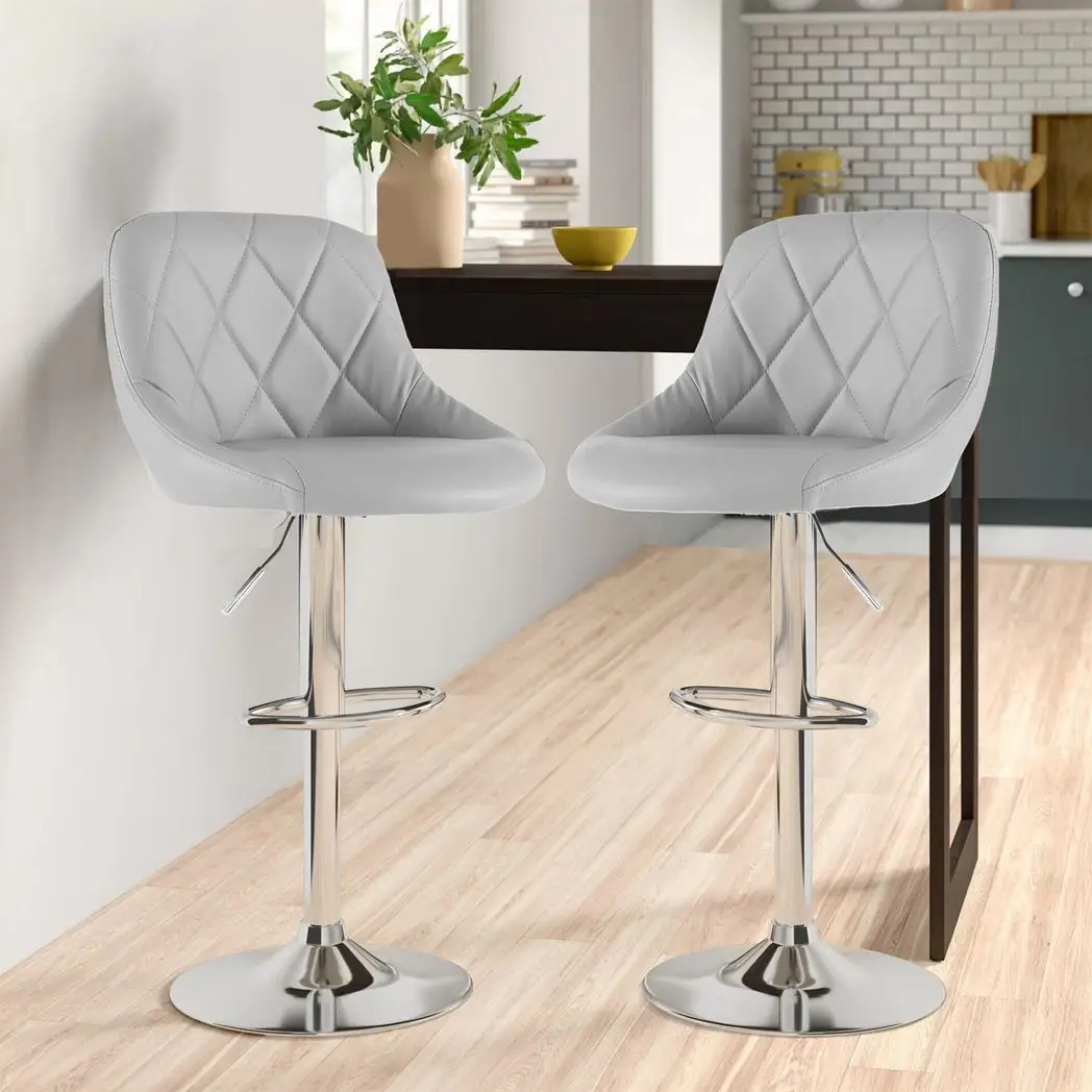 Neo Neo Set of Two Grey Leather Bar Stools - Bar Stool