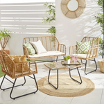 Neo Neo 4 Piece Wicker Bamboo Style Garden Sofa, Table & Chairs Set - Garden Sofa Sets