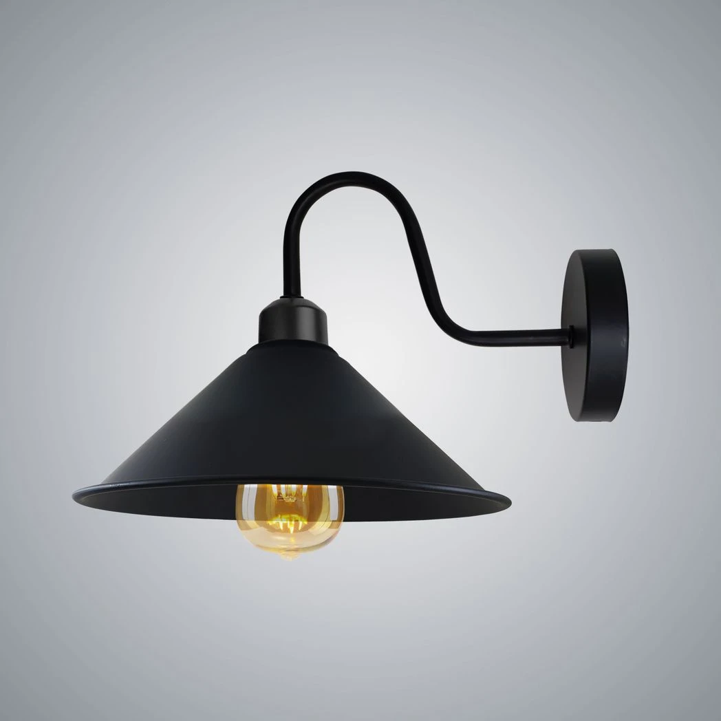 Un-branded Black Wall Sconce Cone Shade Swan Neck E27 For Living Room - Wall Lights