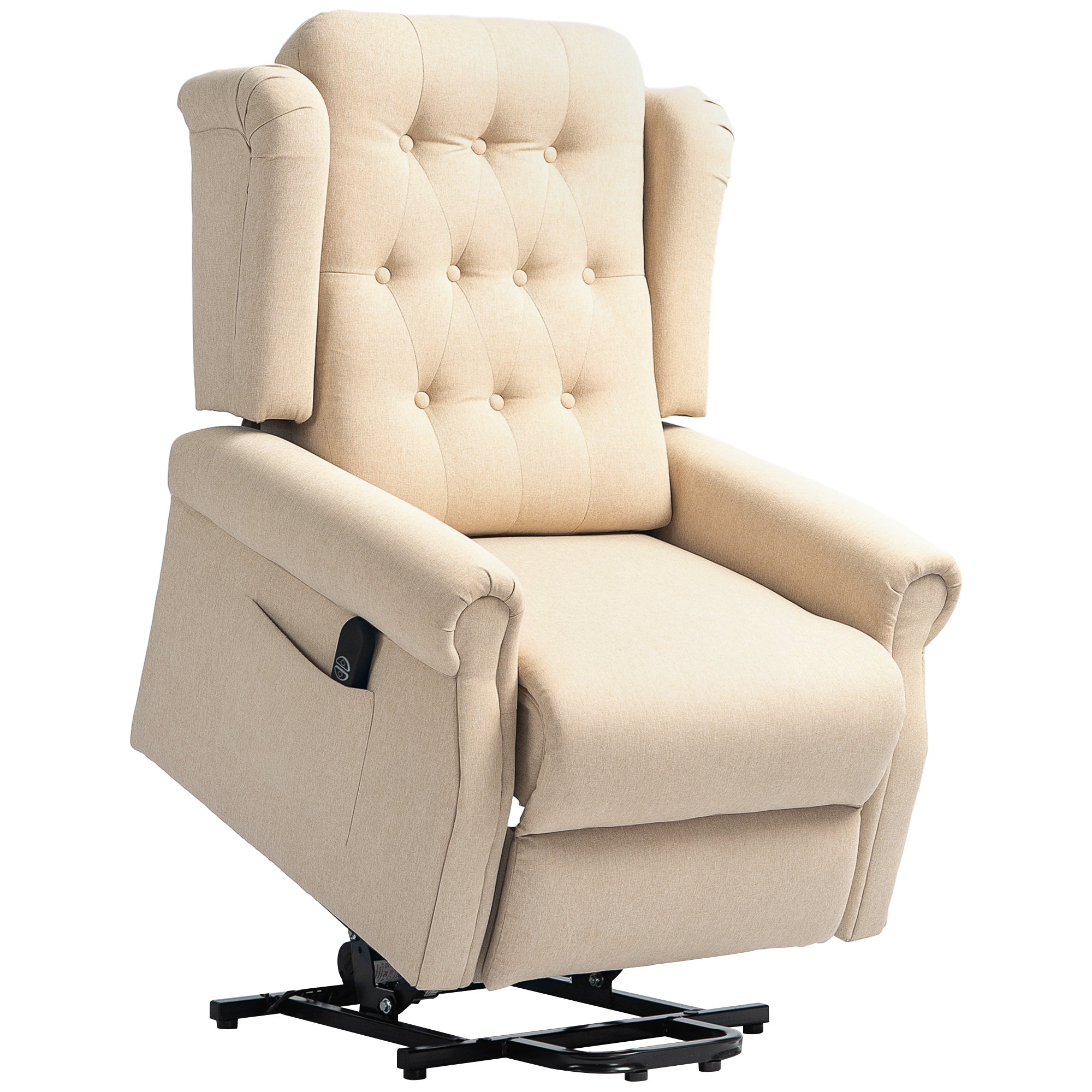 HOMCOM Power Lift Recliner Armchair with Wingback, Button Tufted, Beige - Home Symphony