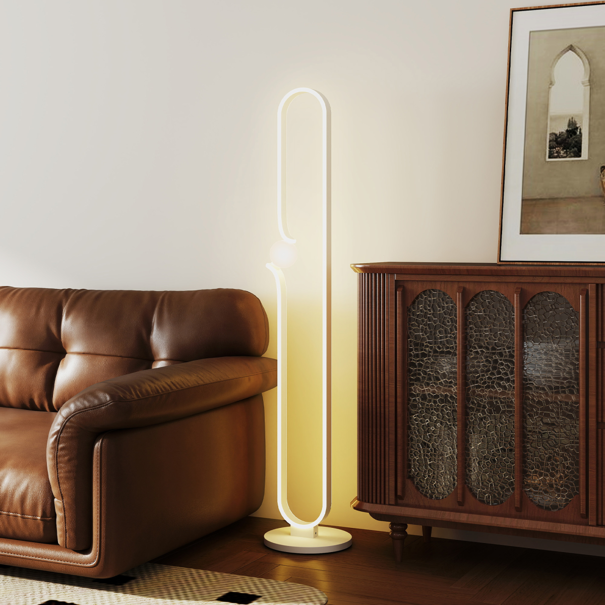 Illuminate your space with the HOMCOM Dimmable LED Floor Lamp with Glass Night Light, Foot Switch, White, featuring elegant design.