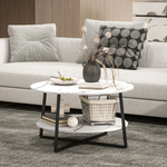 HOMCOM Round Coffee Table 90 cm Diameter Marble Effect Top Storage Shelf Two Tier Ideal for Living Rooms by HOMCOM