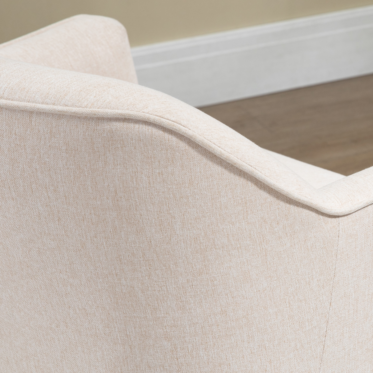 Premium Fabric Armchair Tub Chair Gold Legs For Living Room by Home Symphony in beige fabric with curved tub silhouette