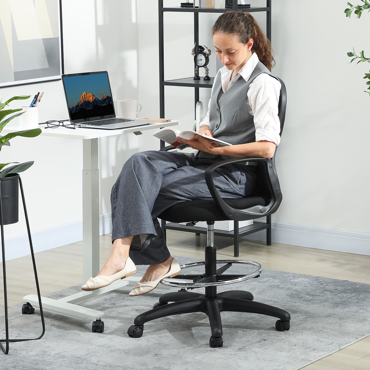 Vinsetto Mesh Office Chair Adjustable Height With Lumbar Support For Home Office Use