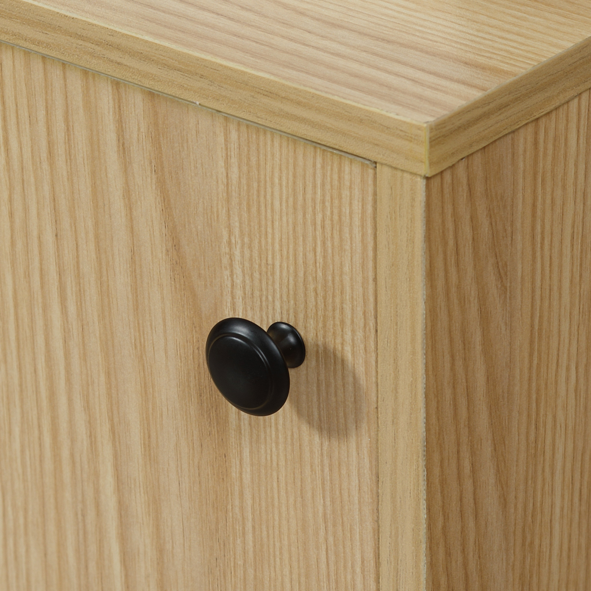 Wood grain HOMCOM TV Stand Cabinet for 50 Inch TV with sliding door and black knob.