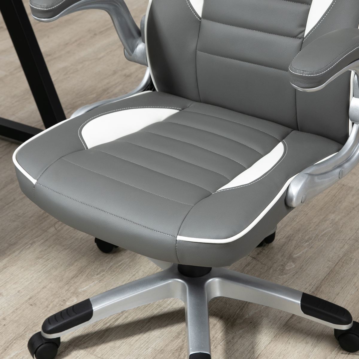 Home Symphony Elite Racing Chair 112-122cm Adjustable Flip Armrests Gamers in grey with white accents.