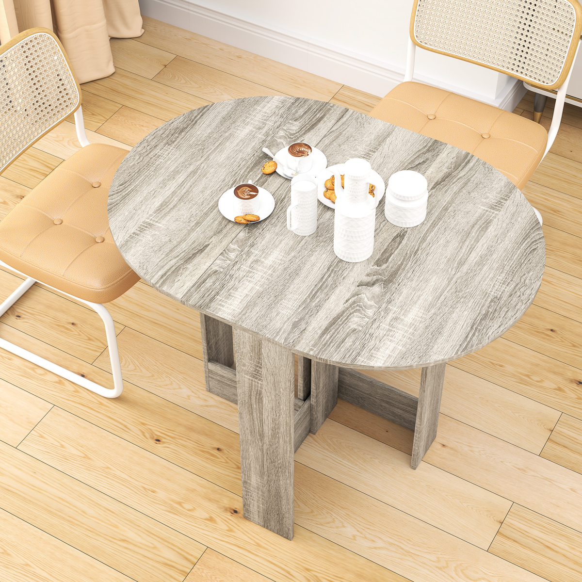 HOMCOM Folding Round Dining Table 90 cm Drop Leaf Kitchen - HOMCOM - Home Symphony