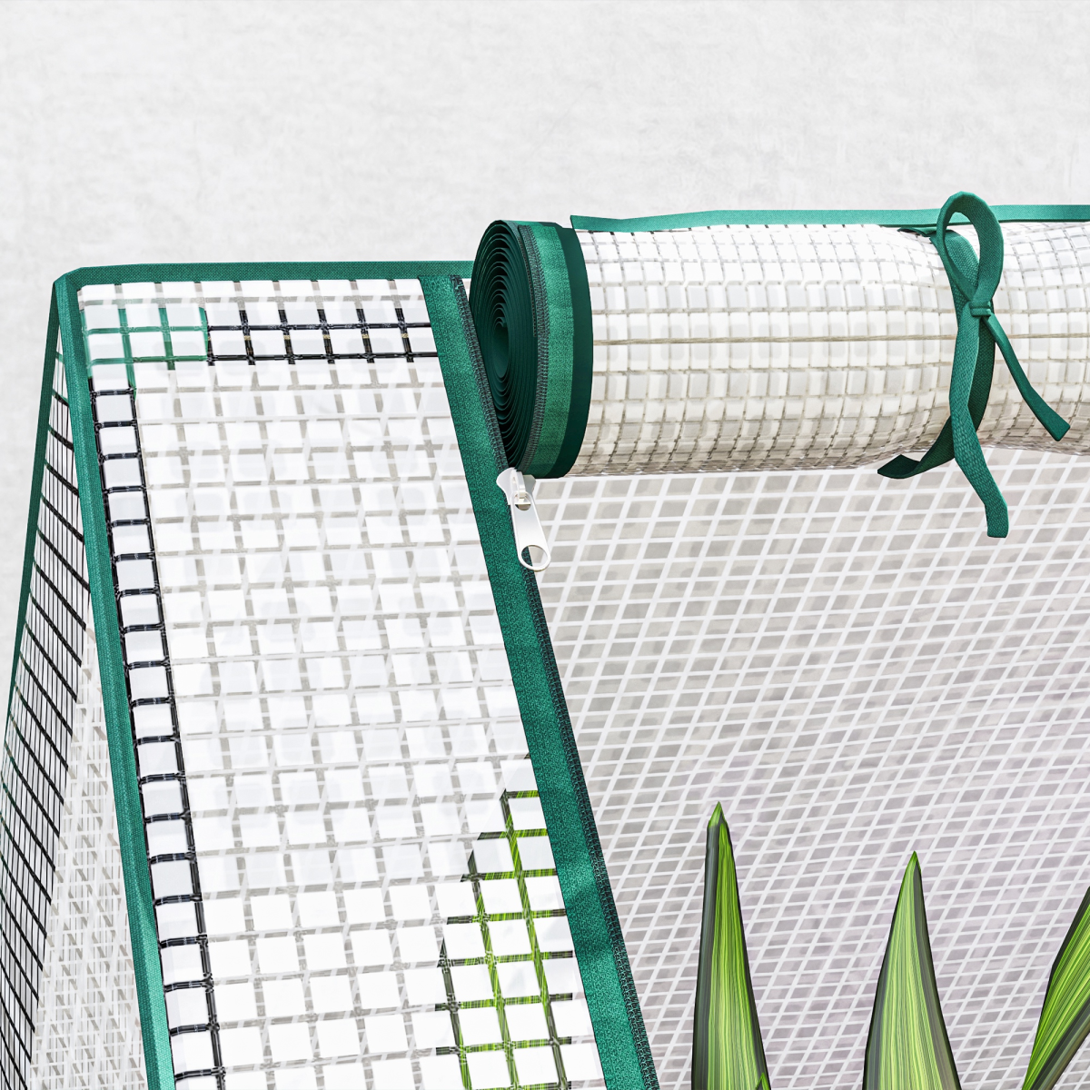 Outsunny garden bed planter box with rolled green greenhouse cover on galvanized frame.