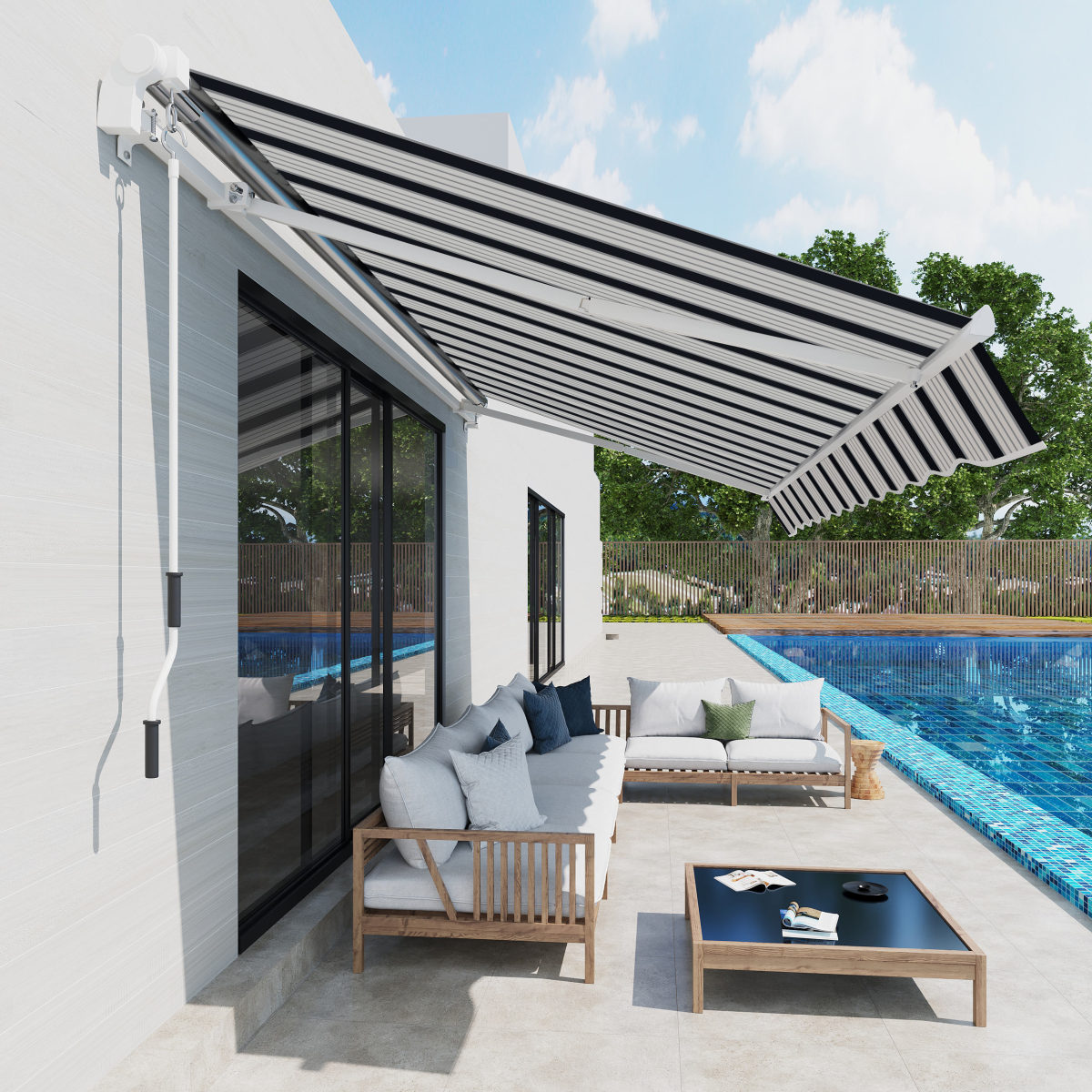 Outsunny Manual Retractable Awning 4x3m With Chain Drive And Crank For Patio Shade - Outsunny - Home Symphony