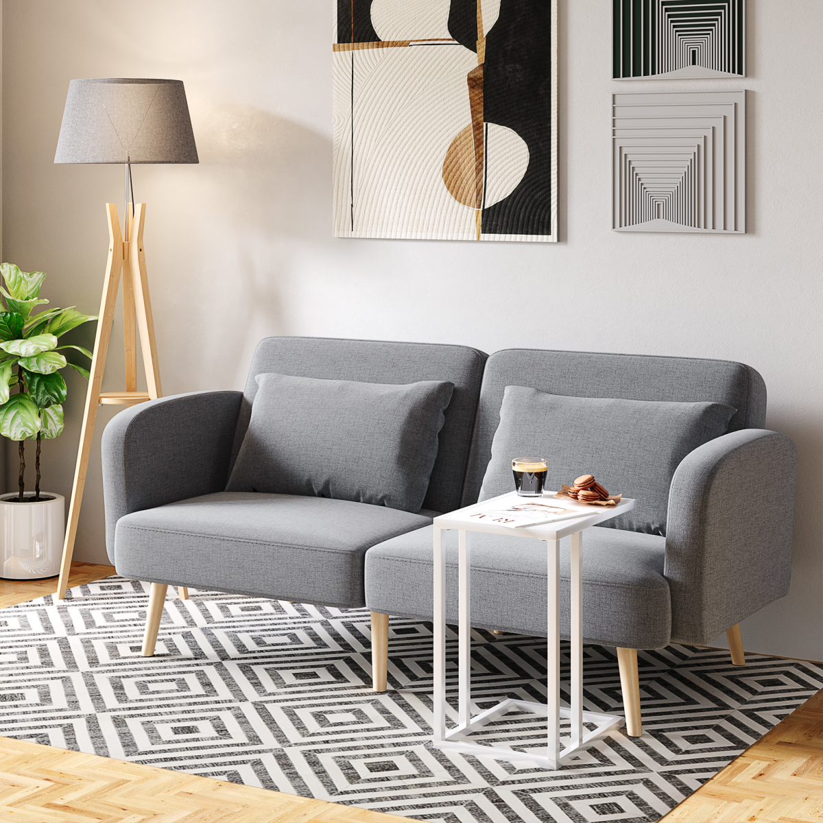 Stylish Tripod Floor Lamp Light E27 Base w/ Fabric Shade Storage Shelf, Grey HOMCOM enhances any living space beautifully.