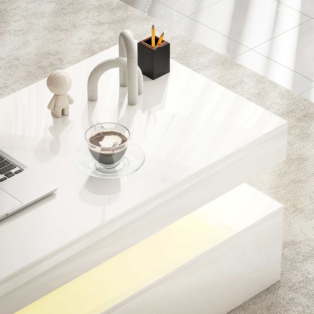 HOMCOM LED Coffee Table With RGB Light Living Room