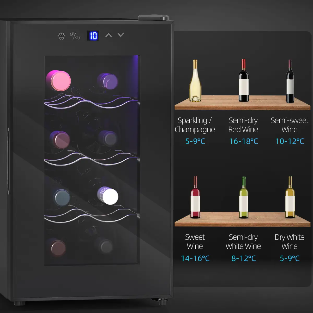 HOMCOM HOMCOM Freestanding Wine Cooler Fridge with 8 Bottle, 21 Litre Capacity - Wine Rack