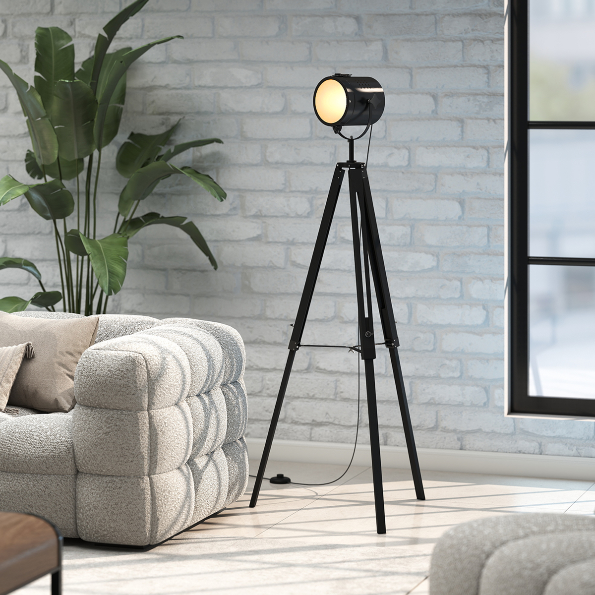 HOMCOM Tripod Floor Lamp Wood Height Adjustable