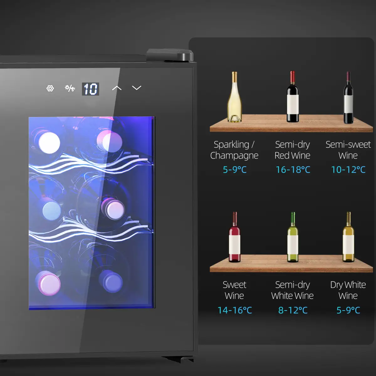 HOMCOM HOMCOM Mini Beer and Wine Fridge, 6 Bottle, with Glass Door, Touch Screen - Wine Rack
