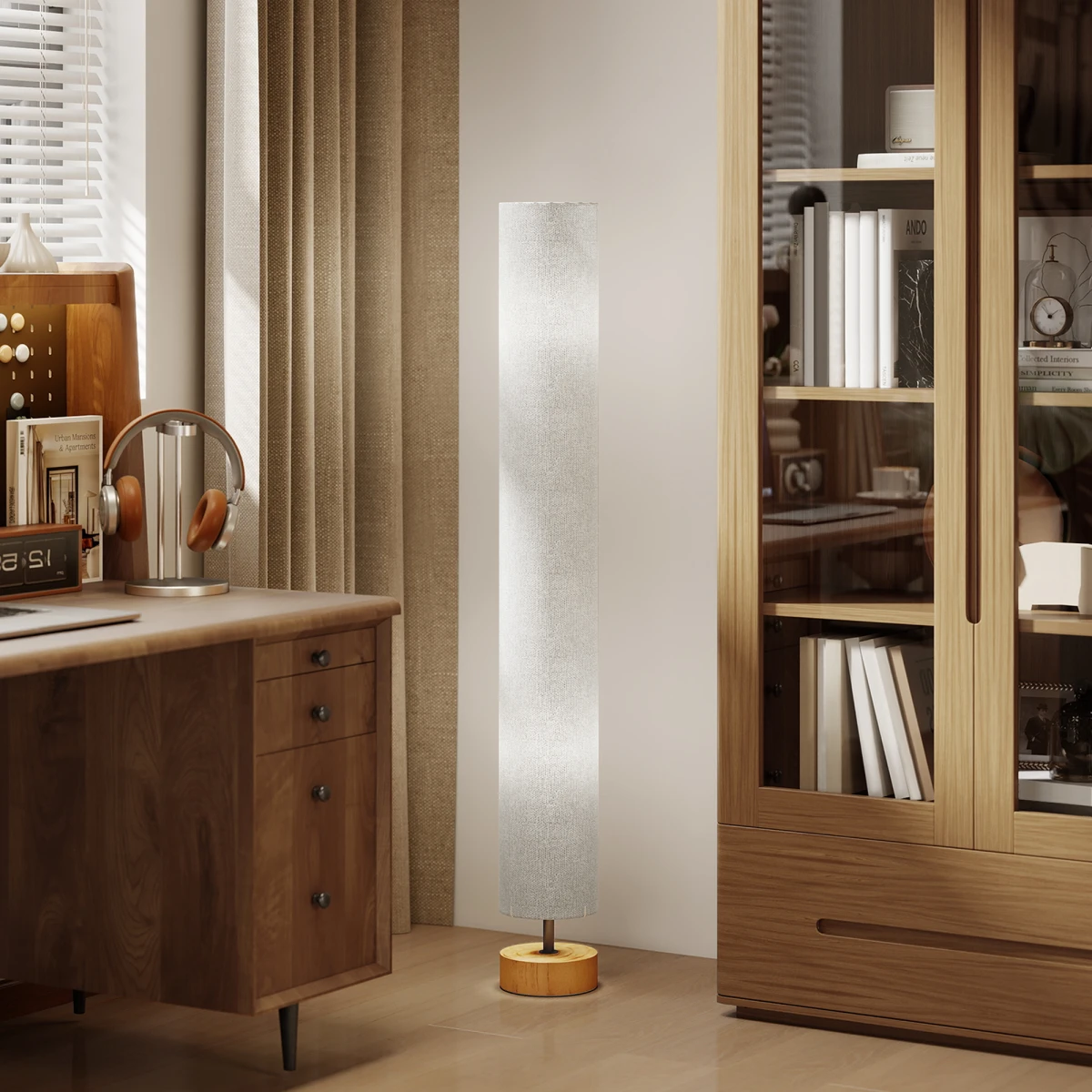 HOMCOM LED Floor Lamp Slim 3000K 4500K 6500K Adjustable Colour Temperature With Fabric Shade Foot Switch For Living Room by HOMCOM