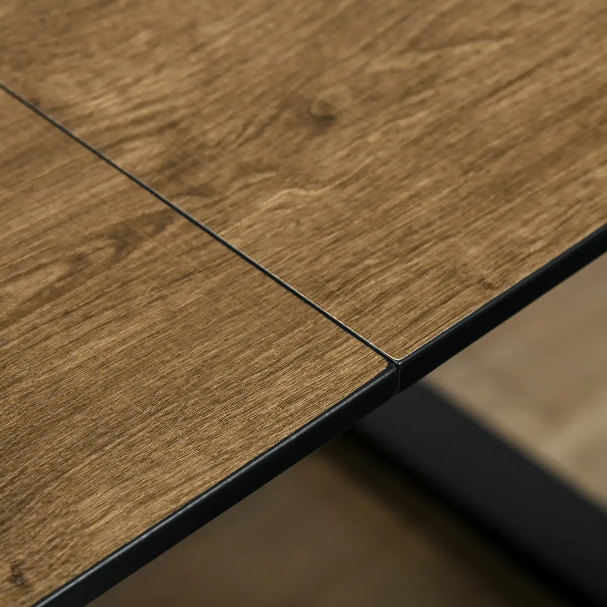 Unbranded Extendable Dining Table Rectangular Wood Effect Tabletop with Metal Frame - Dining Table