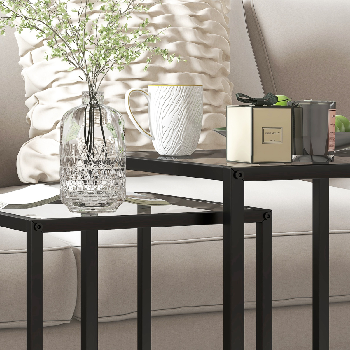 HOMCOM Nesting Tables 2 Tempered Glass Home - HOMCOM - Home Symphony