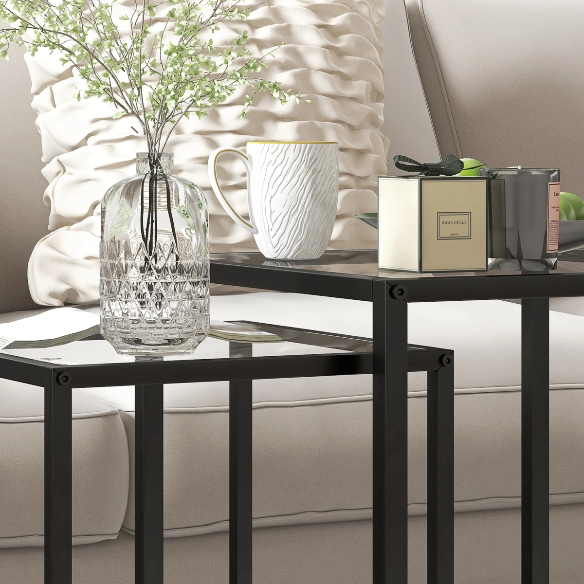 HOMCOM Nesting Tables 2 Tempered Glass Home by HOMCOM