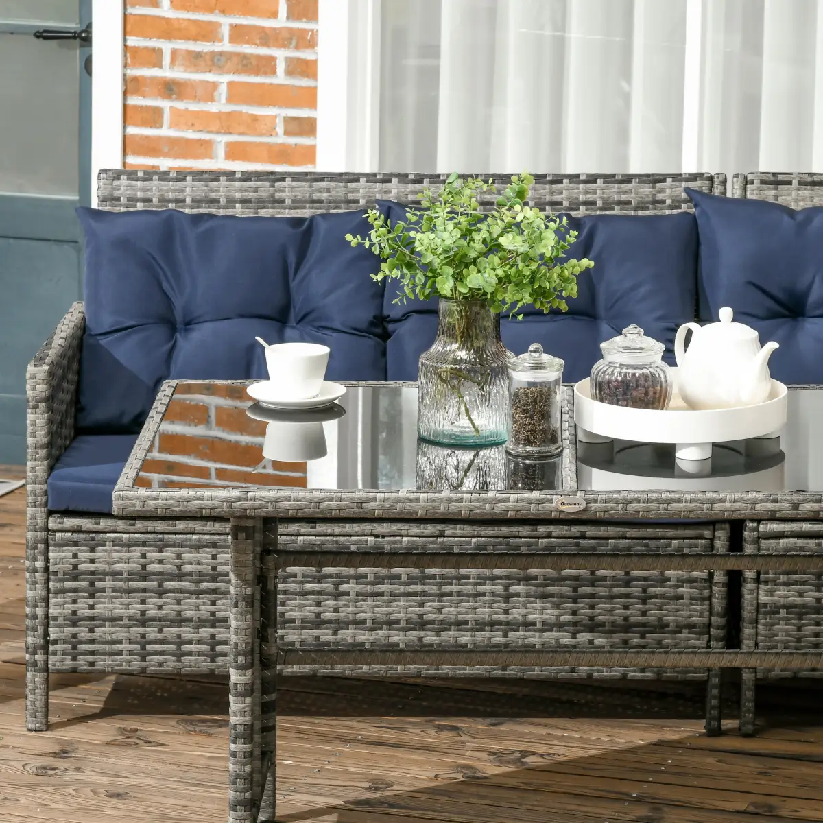 Outsunny Outsunny 6 PCs Patio wicker Sofa Set Rattan Chair Furniture w/ Glass & Cushioned - Garden Sofa Sets