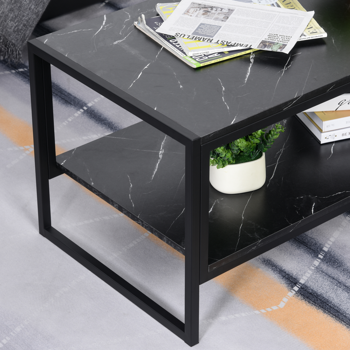 Premium Coffee Table 2 Tier Laminate Marble Home